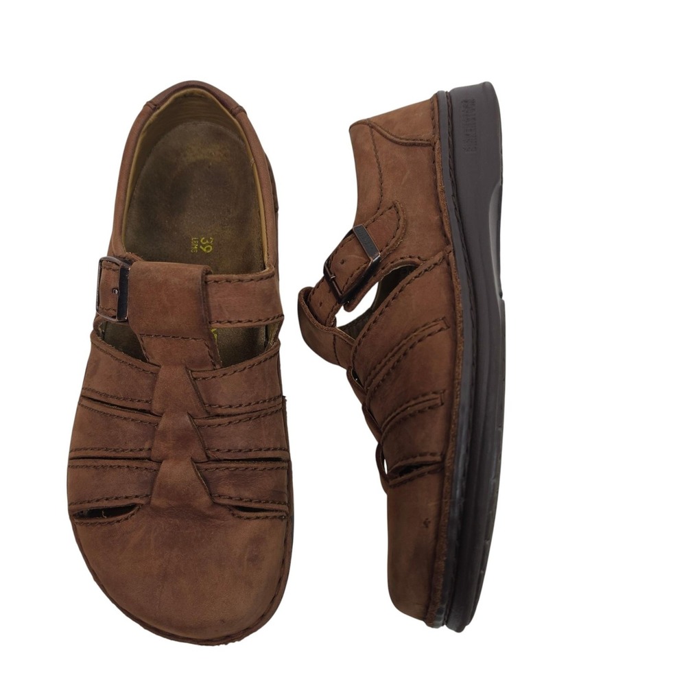 Birkenstock Footprints Sandals Shoes Womens 8 39 Brown Leather Fisherman Buckle